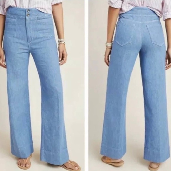 Anthropologie Denim - Anthropologie High Rise Wide Leg Linen Blend Trousers Light Wash Size 27 Pilcro